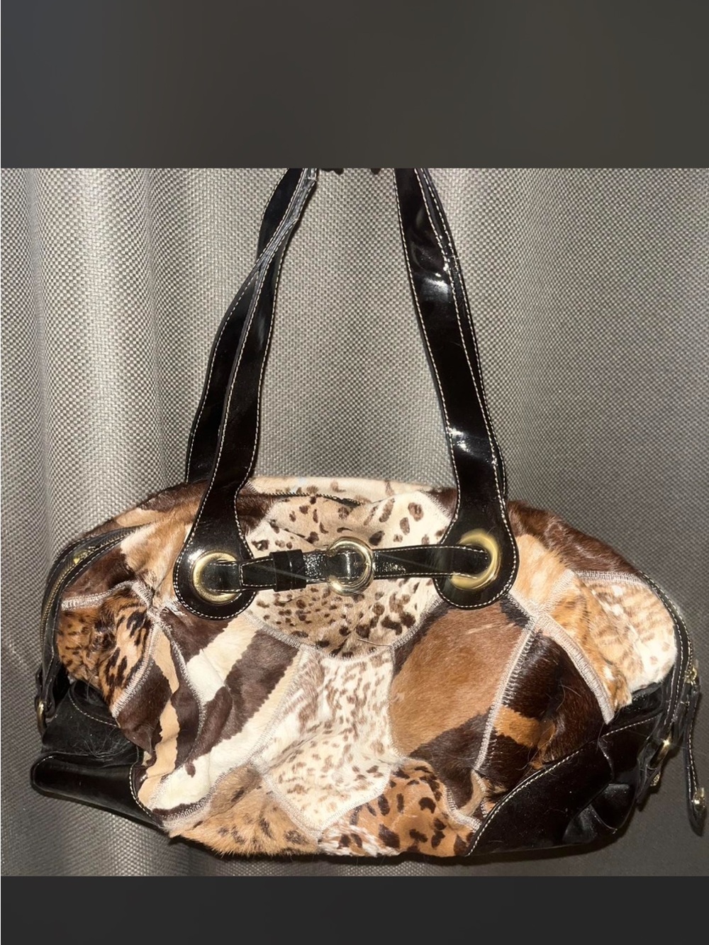 Patchwork Animal Print Shoulder Bag in Brown
